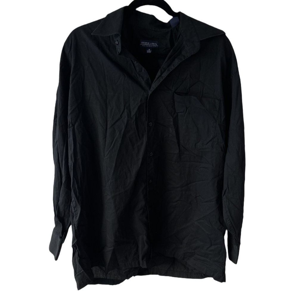 OSCAR DE LA RENTA men's black cotton button down dress shirt, 16 32/33.